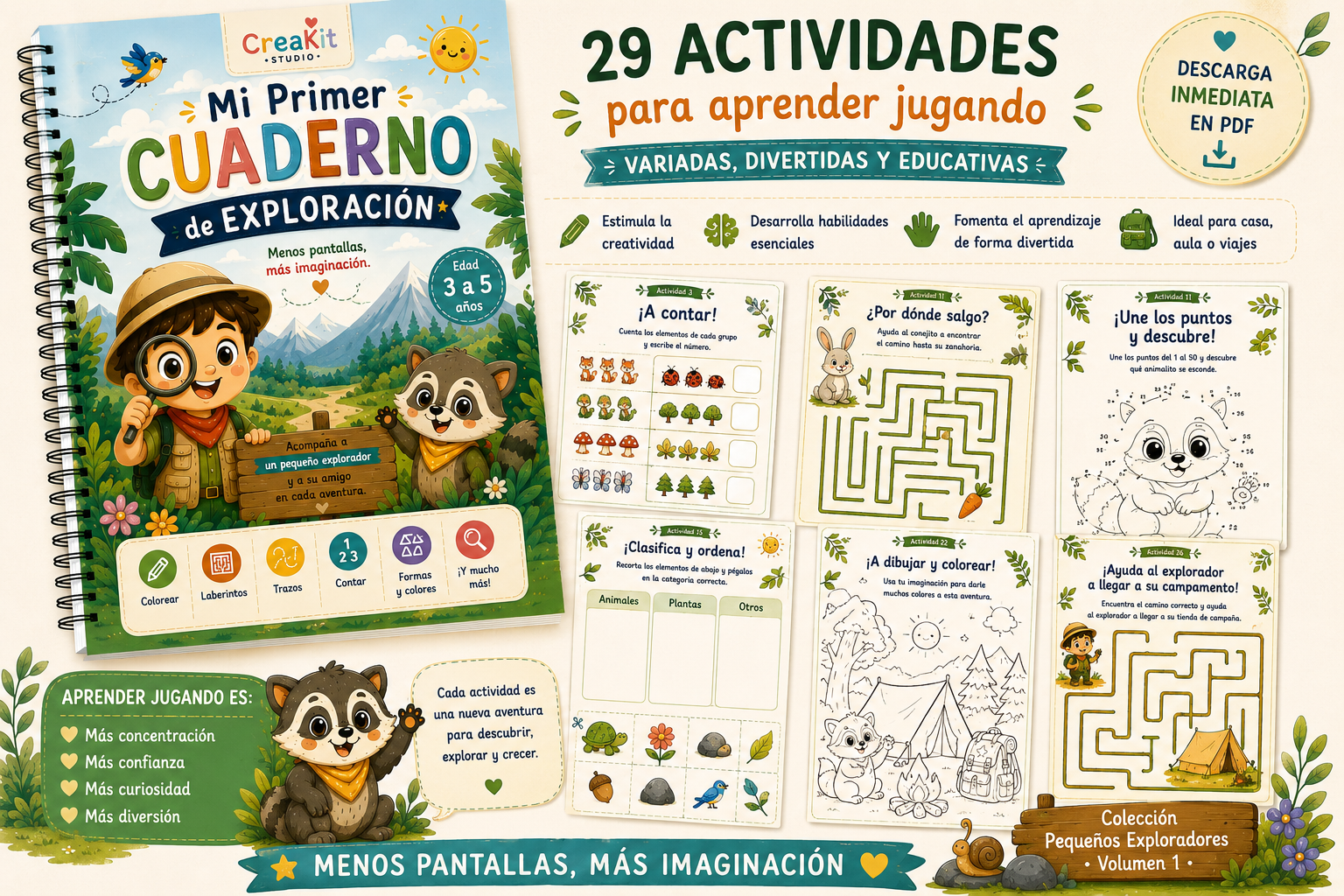 Mi Primer Cuaderno de Exploración | 29 Actividades Imprimibles (3 a 5 años)