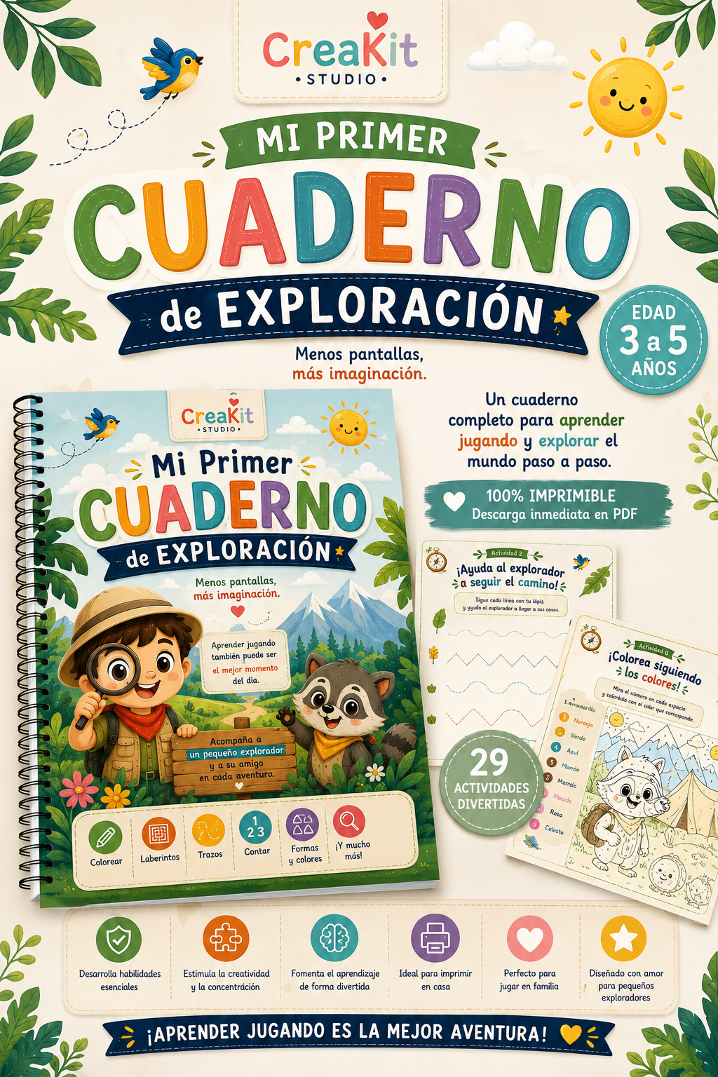 Mi Primer Cuaderno de Exploración | 29 Actividades Imprimibles (3 a 5 años)